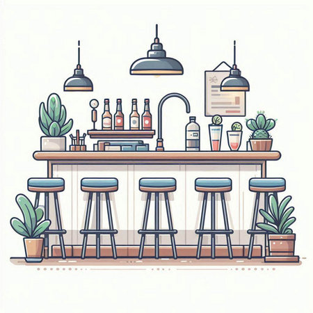 Bar counter with bar accessories. Vector illustration in flat cartoon style.のイラスト素材