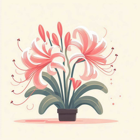 Flower pot with pink lily. Vector illustration in retro style.のイラスト素材