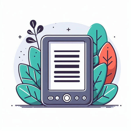 Tablet computer with blank screen and green leaves. Modern flat style vector illustration.のイラスト素材