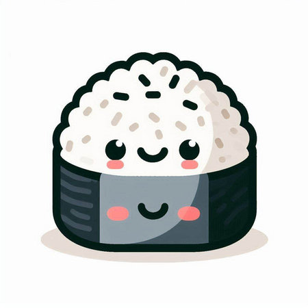 Cute japanese rice ball kawaii cartoon vector illustration.のイラスト素材