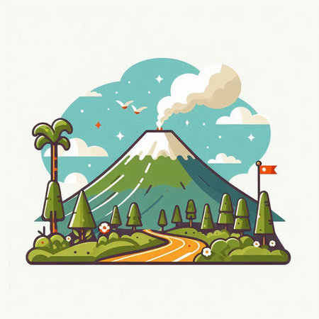 Vector illustration of a mountain and road in flat style. Mountain landscape.のイラスト素材