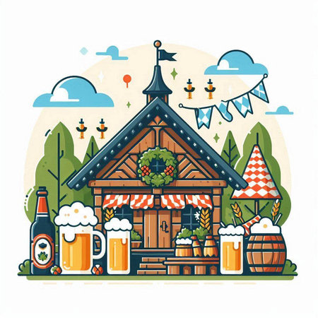 Vector illustration of beer house in flat style. Stylized image of beer house.のイラスト素材