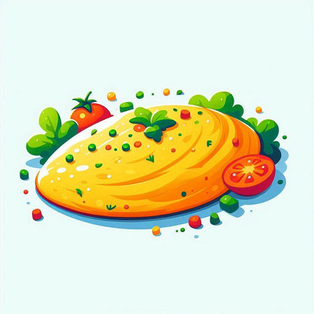 Illustration of omelette with vegetables on a white background.のイラスト素材