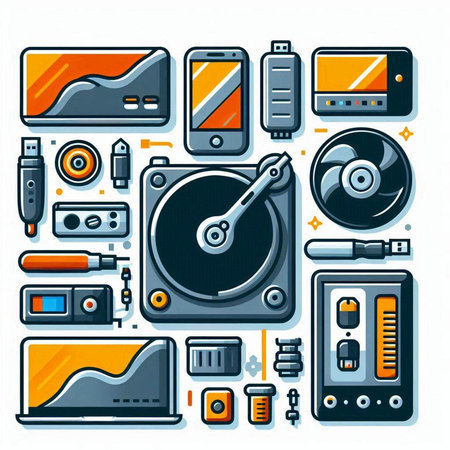 Vector illustration of a set of electronic devices and accessories in flat styleのイラスト素材