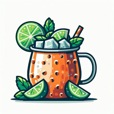 Mojito cocktail with lime and mint. Vector illustration in cartoon style.のイラスト素材