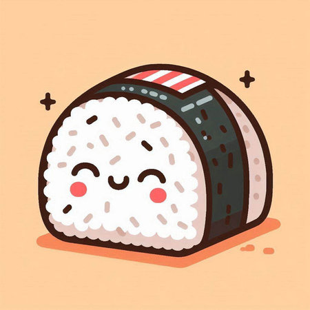 Illustration of a cute japanese sushi roll on orange backgroundのイラスト素材