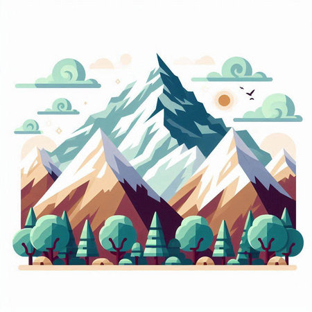 Mountains and forest in flat style. Vector illustration for your designのイラスト素材