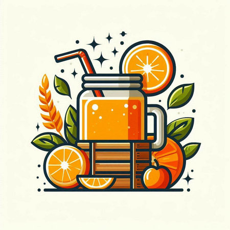 Orange smoothie in a jar and orange slices. Vector illustration.のイラスト素材