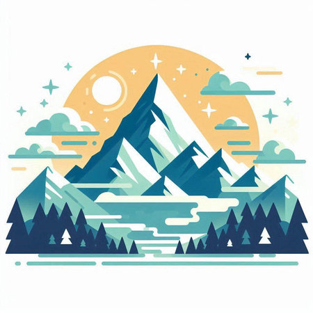 Mountains and forest in the flat style. Vector illustration for your designのイラスト素材