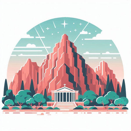 Vector illustration of the ancient Greek temple in the city of Athens.のイラスト素材
