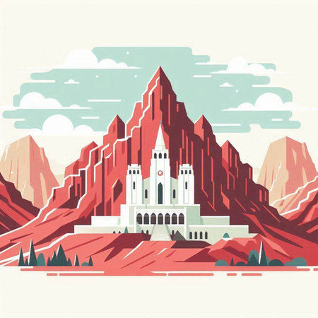 Church in the mountains. Landscape with a church in the mountains.のイラスト素材