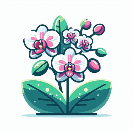 Orchid flower isolated on white background. Flat style vector illustration.のイラスト素材