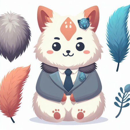 Cute fox cartoon character in suit and tie. Vector illustration.のイラスト素材