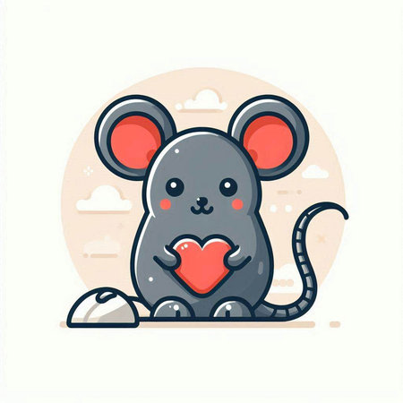 Cute little mouse with heart. Vector illustration in cartoon style.のイラスト素材