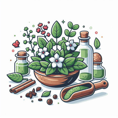 Herbs and spices. Vector illustration in cartoon style on white background.のイラスト素材