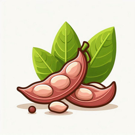 Illustration of a pod of soybeans with leaves on a white backgroundのイラスト素材