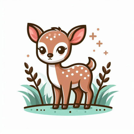 Cute little deer standing in the grass. Vector cartoon illustration.のイラスト素材
