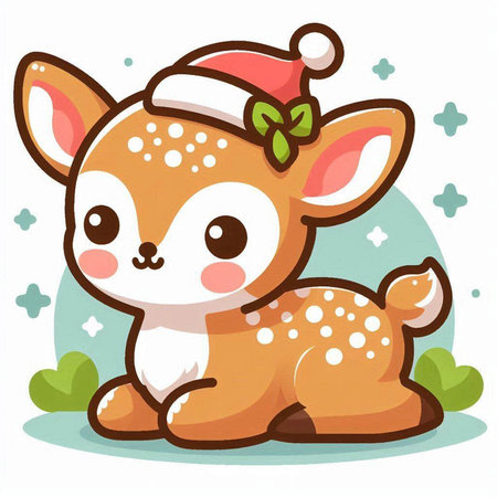 Cute little deer with santa claus hat, vector illustrationのイラスト素材