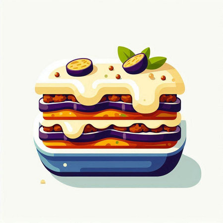 Illustration of a cartoon style lasagna on a white background.のイラスト素材