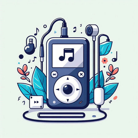 music player with earphones and leafs in the background vector illustrationのイラスト素材