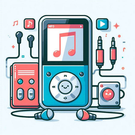 Vector illustration of mp3 player with headphones. Music player icon set.のイラスト素材