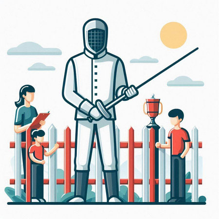 Fencing sport vector illustration in flat style. Fencing competition.のイラスト素材