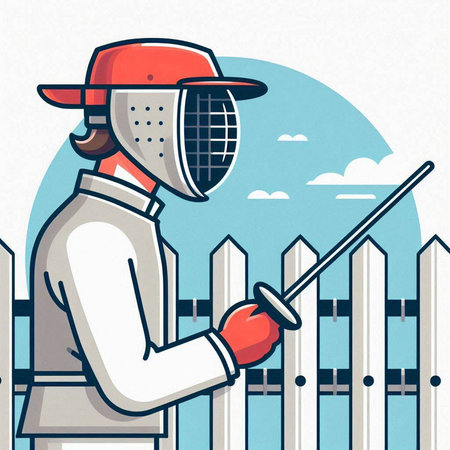 Fencing sport. Vector cartoon illustration of a fencing player with a sword.のイラスト素材