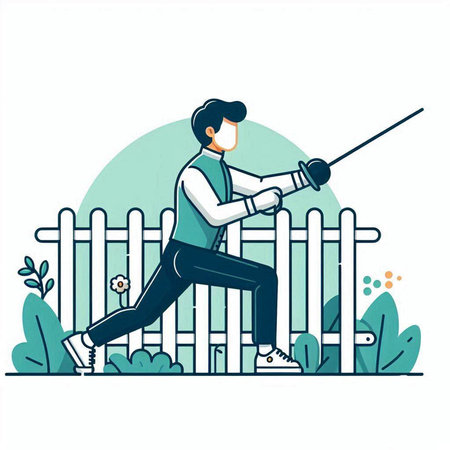 Fencing sport. Young man training in the park. Vector illustrationのイラスト素材