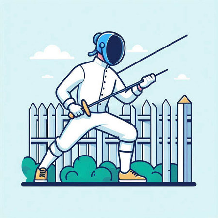 Fencing sport. Vector illustration of a man in a fencing suit.のイラスト素材