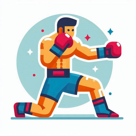 Boxer with red boxing gloves. Vector illustration in flat style.のイラスト素材
