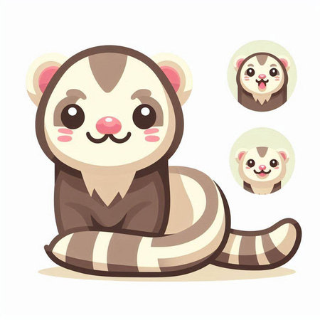 Cute raccoon cartoon set. Vector illustration isolated on white background.のイラスト素材