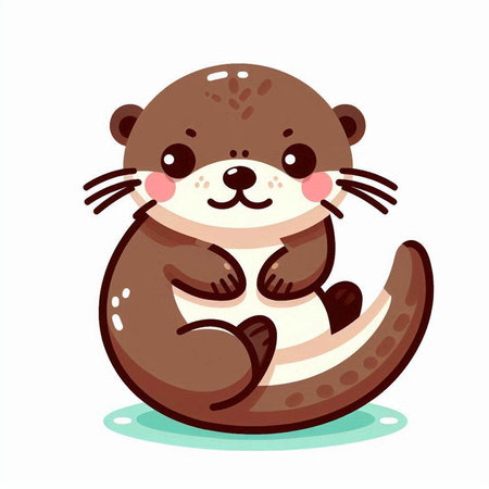 Cute cartoon otter sitting on a log. Vector illustration.のイラスト素材