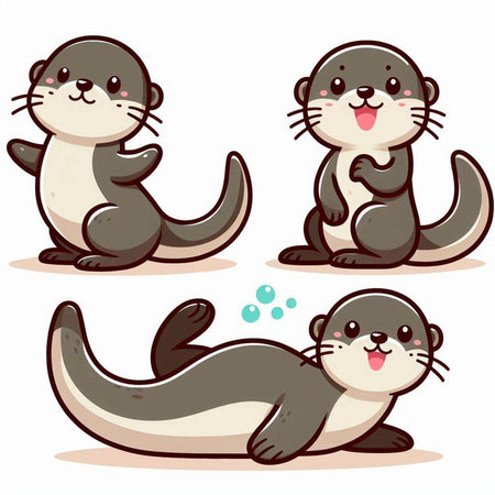 Set of cute otters on white background. Cartoon vector illustration.のイラスト素材