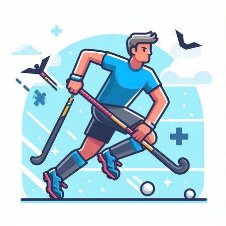 Hockey player. Flat vector illustration isolated on white background. Cartoon style.のイラスト素材
