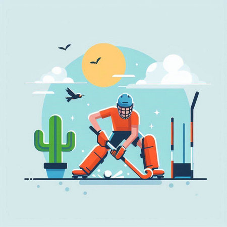 Cricket player on the field. Flat style vector illustration.のイラスト素材