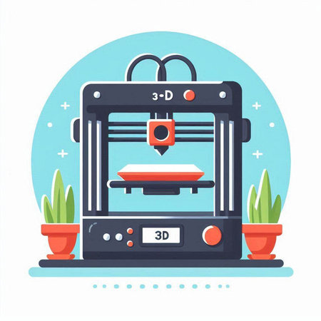 3d printer. Vector illustration in flat style. Isolated on white background.のイラスト素材