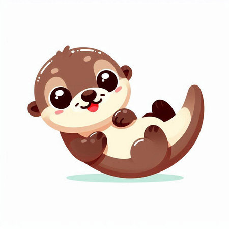 Cute cartoon baby otter on white background. Vector illustration.のイラスト素材