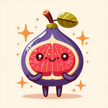 Funny cartoon fig character. Vector illustration of a fruit character.のイラスト素材