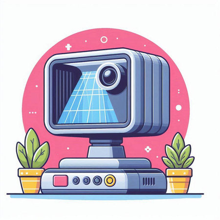 Vector illustration of a monitor with a solar panel on the screen.のイラスト素材