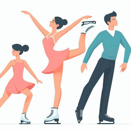 Figure skating. Man and woman in pink dress. Vector illustration.のイラスト素材