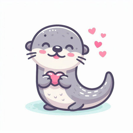 Cute otter in love. Vector illustration in cartoon style.のイラスト素材