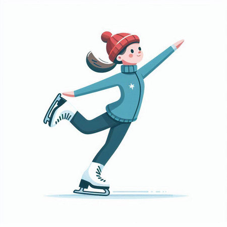 Girl figure skating. Winter sport. Vector illustration in cartoon style.のイラスト素材