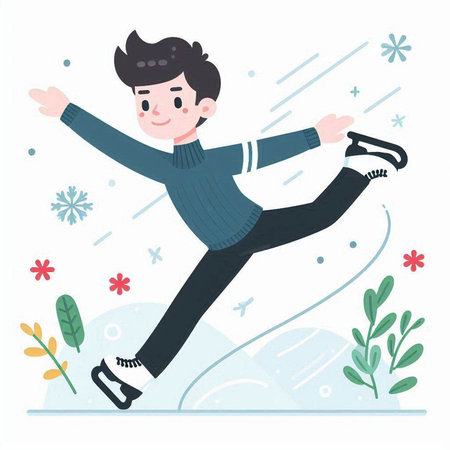 Man skating on ice. Winter sport. Vector illustration in flat styleのイラスト素材