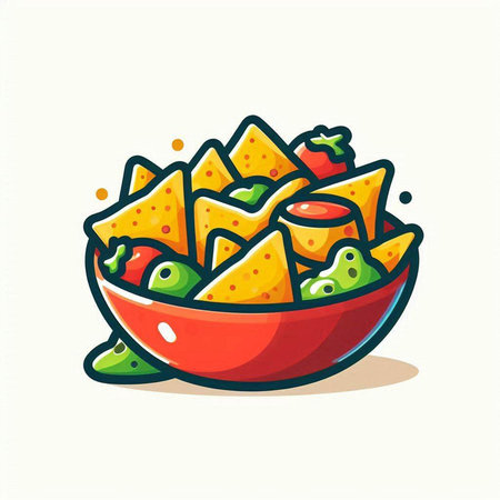 Mexican nachos in bowl vector illustration. Mexican food.のイラスト素材