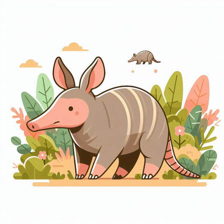 Cute cartoon armadillo standing in the jungle. Vector illustration.のイラスト素材