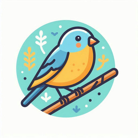 Cute little bird on a branch. Vector illustration in flat style.のイラスト素材