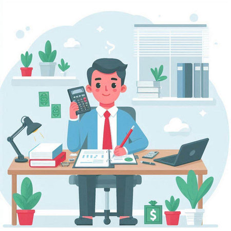 Businessman working in office. Vector illustration in flat cartoon style.のイラスト素材