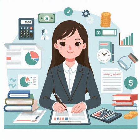 Business woman working in office. Successful business concept. Vector illustration.のイラスト素材