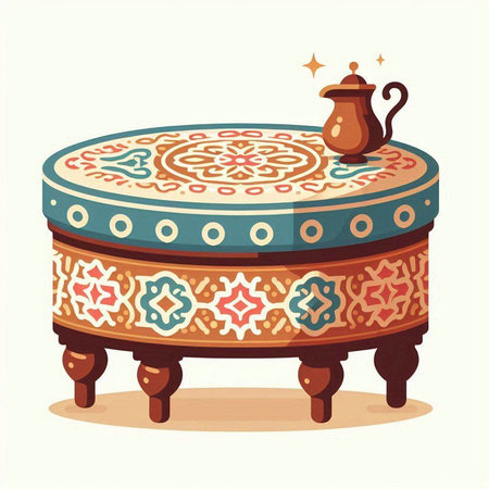 Ceramic table with oriental ornaments. Vector illustration.のイラスト素材