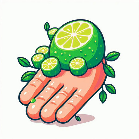 Lime in hand. Vector illustration. Isolated on white background.のイラスト素材